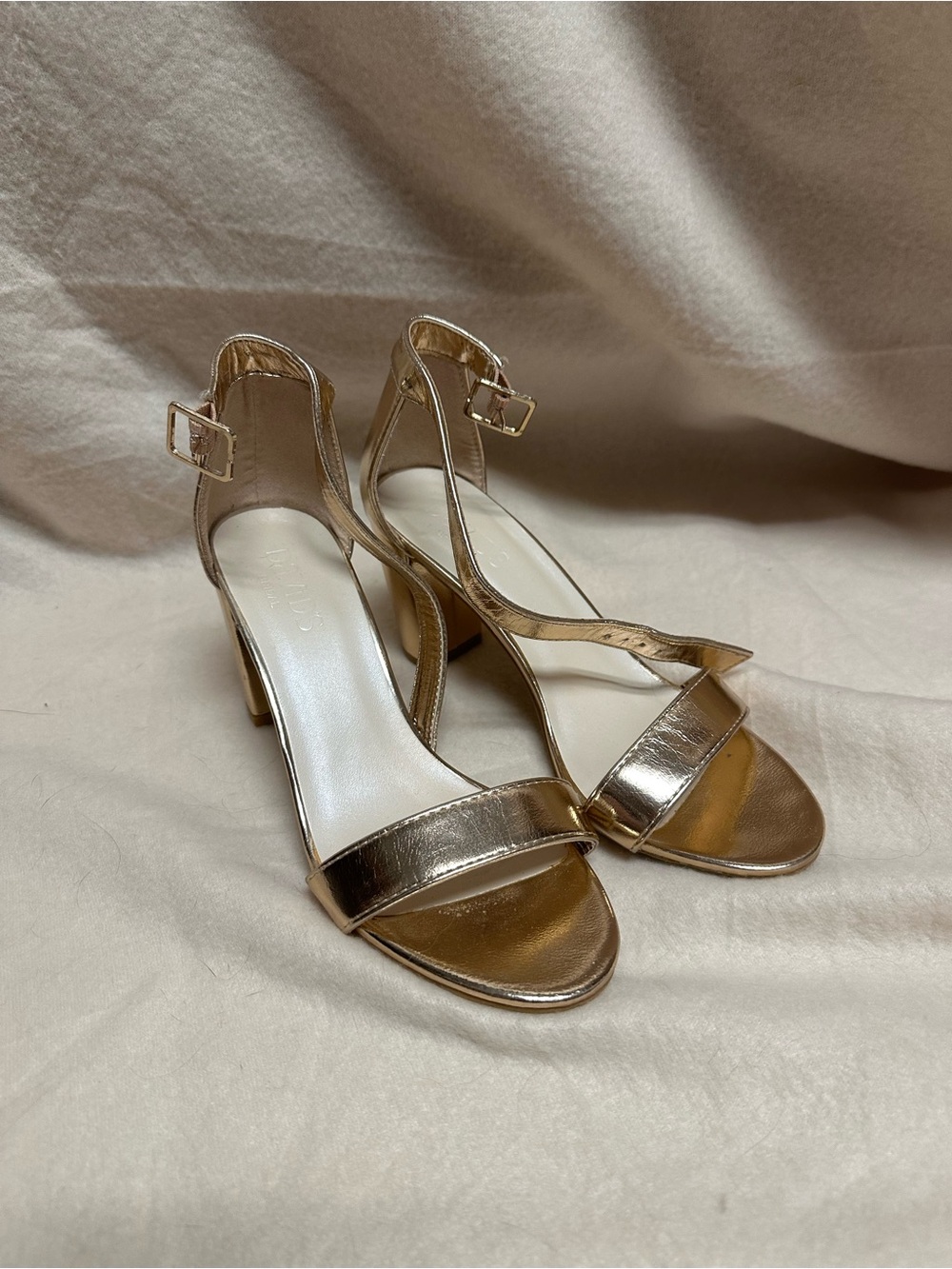 Metallic Rose Gold Ankle Strap Heeled Sandals